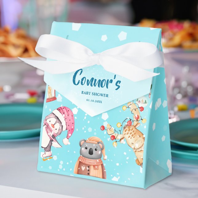Skogsdjur Elegant Vinterbabyskor Party Presentaskar (Woodland Animals Elegant Winter Baby Shower Party Favor Box)