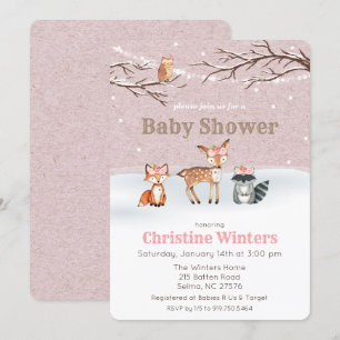 Skogsdjur Flicka Baby Shower Inbjudan