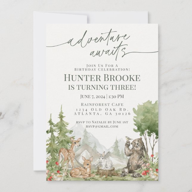Skogsdjur Födelsedagsfest Woodsy Inbjudningar (Framsida)