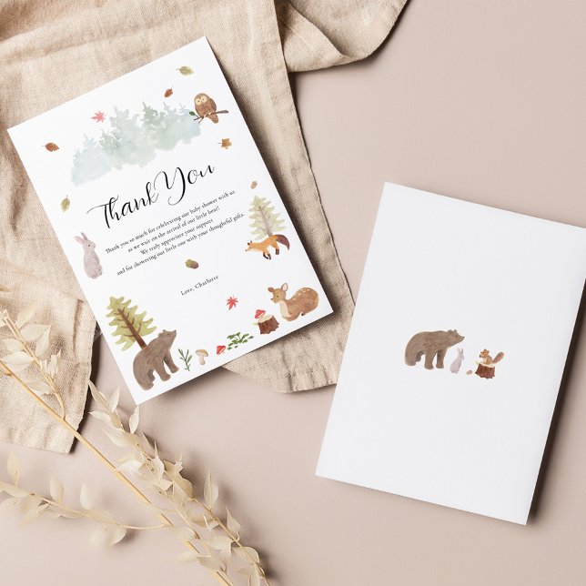 Skogsdjur föder babyskor tack kort (Woodland Animals Baby Shower Thank You Card)