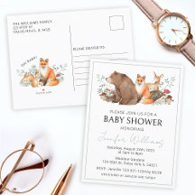 Skogsdjur för baby boy shower-kort