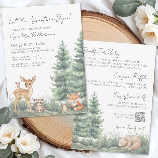 Skogsdjur för baby shower inbjudningar (Woodland Forest Animals All In One Baby Shower Invitation )