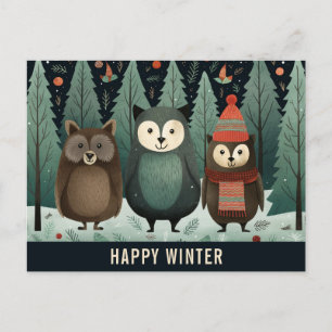 Skogsdjur för cute Lycklig Winter Woodland Vykort