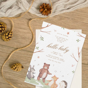 Skogsdjur Forest Baby i Bloom Baby Shower Inbjudningar