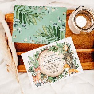 Skogsdjur Forest Greenery Girl Baby Shower Inbjudningar
