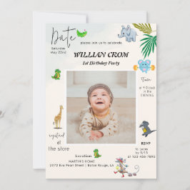 Skogsdjur första året första födelsedag inbjudningar