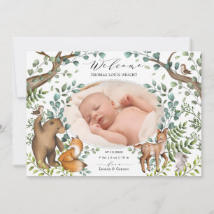 Skogsdjur - foto Birth Announcement Inbjudningar