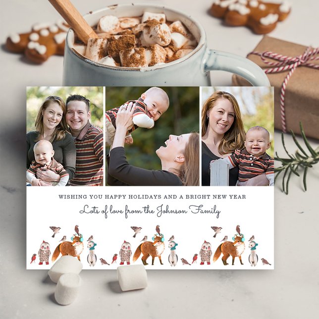 Skogsdjur Foto Helgdag julvykort Julkort (Woodland Animals Photo Holiday Christmas Postcard)