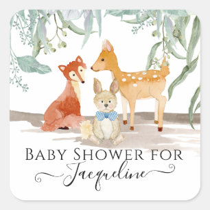 Skogsdjur Fox Hjort Rabbit Pojke Shower Fyrkantigt Klistermärke