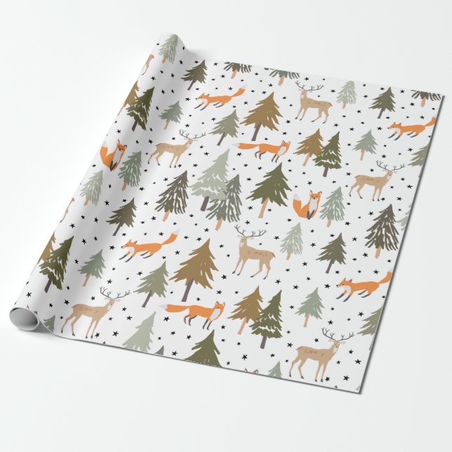 Skogsdjur Fox Hjort Wrapping Papper Lakan Presentpapper (Utrullad)