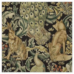 SKOGSDJUR, FOX, PEACOCK, HÄLSA I BLOMMIGT AV GRÖNT TYG