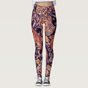 SKOGSDJUR,FOX,PEACOCK, HARE ROSA BLUE-BLOMMIGT LEGGINGS