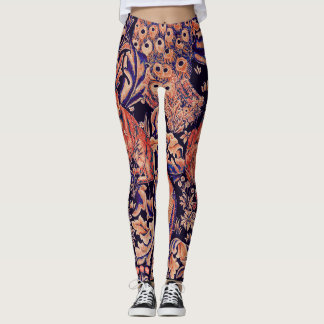 SKOGSDJUR,FOX,PEACOCK, HARE ROSA BLUE-BLOMMIGT LEGGINGS