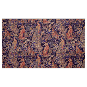 SKOGSDJUR, FOX, PEACOCK,HARE,ROSA BLUE-BLOMMIGT TYG