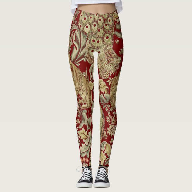 SKOGSDJUR, FOX, PEACOCK, HARTA I RÖD BLOMMIGT LEGGINGS (Framsida)