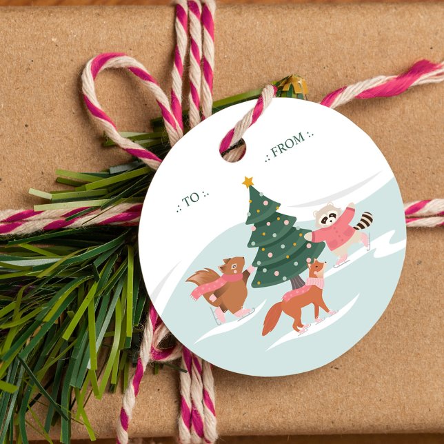 Skogsdjur från skog från isskal till från etikett (Woodland Forest Animals Ice Skating To From Label)