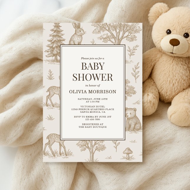 Skogsdjur Fransk Toalett Baby Shower Inbjudningar (Skapare uppladdad)