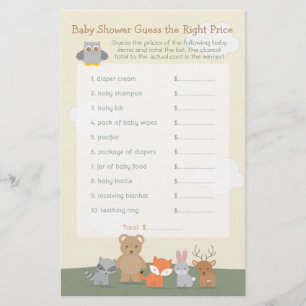 Skogsdjur Gissa Priset Baby Shower Game Flygblad