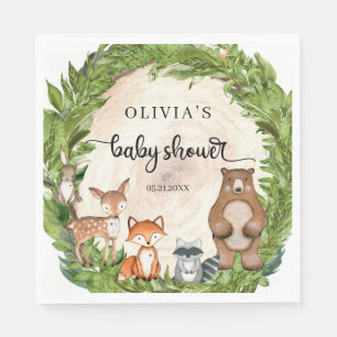 Skogsdjur Grått glitter Baby Shower Pappersservett