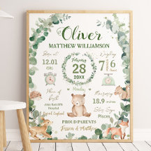 Skogsdjur Greenery Baby Birth Print Stats