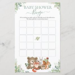 Skogsdjur Greenery Baby Shower Bingo Game
