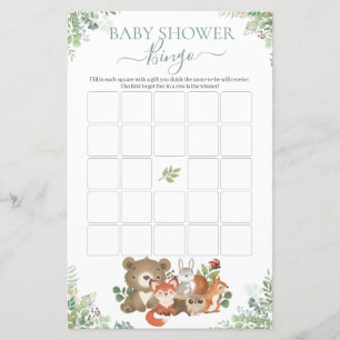 Skogsdjur Greenery Baby Shower Bingo Game