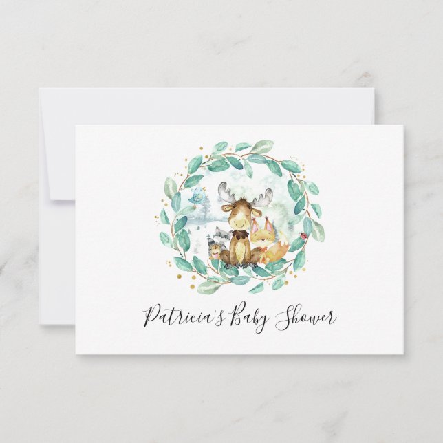 Skogsdjur Greenery Baby Shower Bok-begäran Inbjudningar (Framsida)