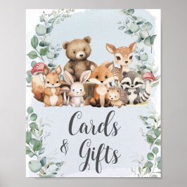 Skogsdjur Greenery Baby Shower Cards Gifts Poster