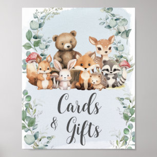 Skogsdjur Greenery Baby Shower Cards Gifts Poster