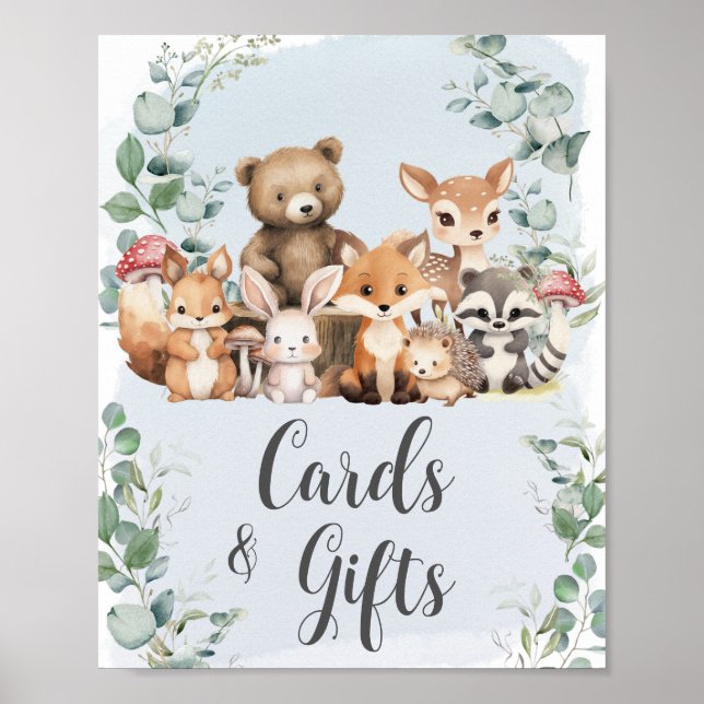 Skogsdjur Greenery Baby Shower Cards Gifts Poster (Framsidan)