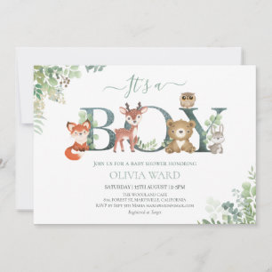 Skogsdjur Greenery Baby Shower Inbjudningar