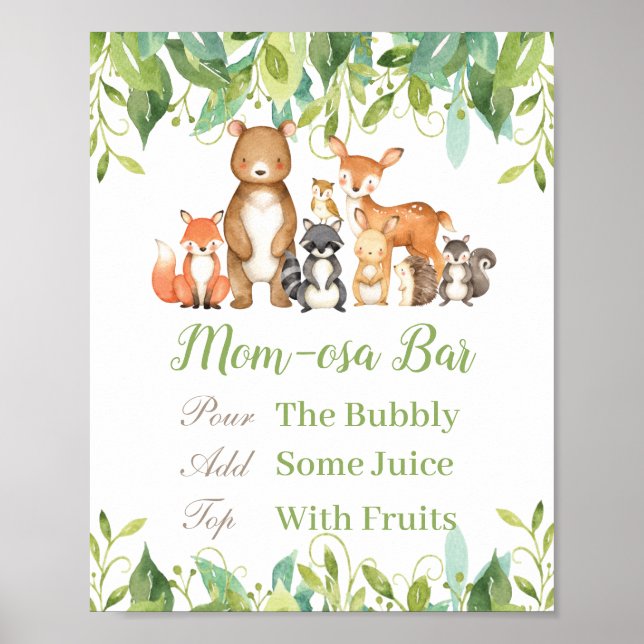Skogsdjur Greenery Baby Shower Momosa Pub Poster (Framsidan)