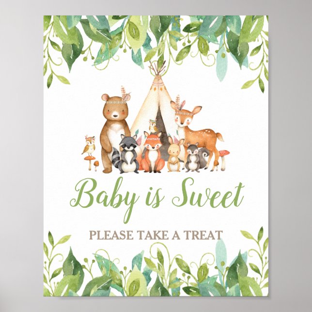 Skogsdjur Greenery Baby Shower Sweet Treat Poster (Framsidan)