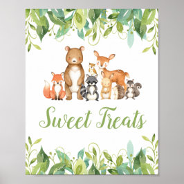 Skogsdjur Greenery Baby Shower Sweet Trets Poster