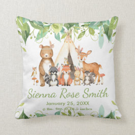 Skogsdjur Greenery Birth Stats Room Decor Kudde