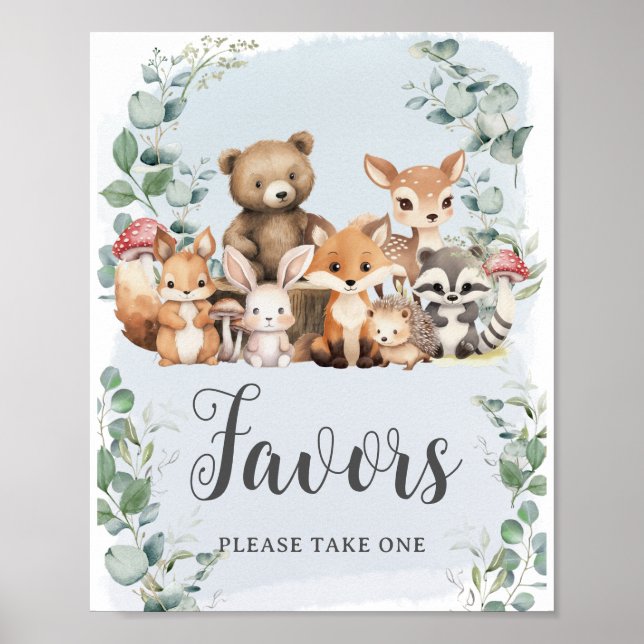 Skogsdjur Greenery Boy Baby Shower Favors favorite Poster (Framsidan)