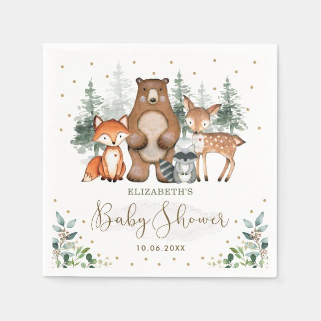 Skogsdjur Greenery Forest Baby Shower Pappersservett (Framsidan)