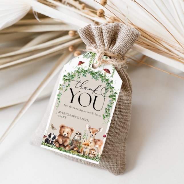 Skogsdjur Greenery Mushroom Baby Shower Presentetikett (Skapare uppladdad)