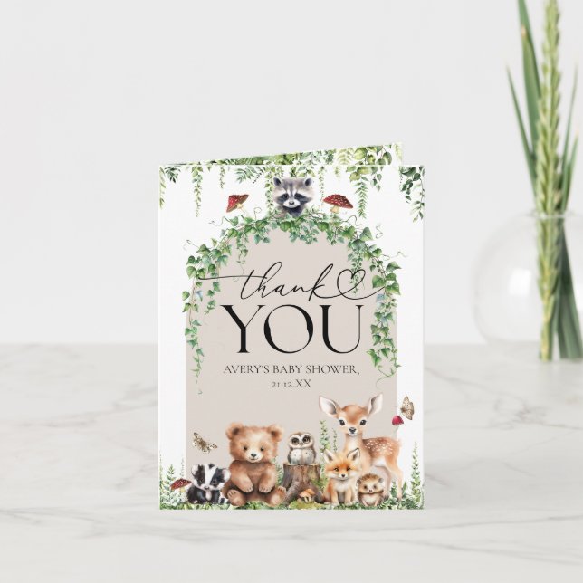 Skogsdjur Greenery Mushroom Baby Shower Tack Kort (Framsida)