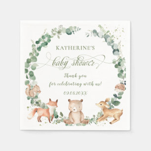 Skogsdjur Greenery Neutralt Baby Shower Pappersservett