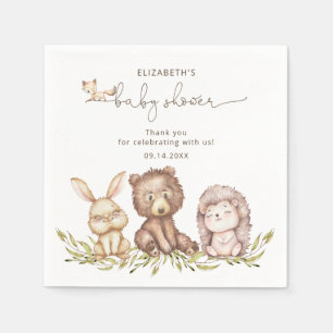 Skogsdjur Greenery Neutralt Baby Shower Pappersservett