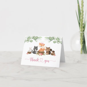 Skogsdjur Greenery Rosa Baby Shower Tack Kort