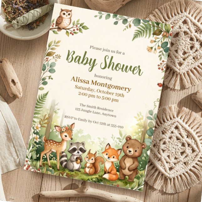 Skogsdjur Grönska Baby Shower  Inbjudningar (Skapare uppladdad)