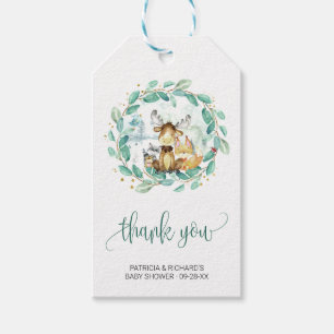 Skogsdjur Grönska Baby Shower Tack Presentetikett