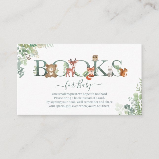 Skogsdjur grönska Böcker för Baby Shower E Tilläggskort (Framsida)