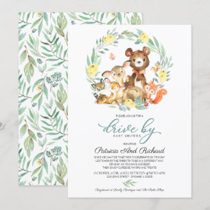 Skogsdjur Grönska Drive By Baby Shower Inbjudningar
