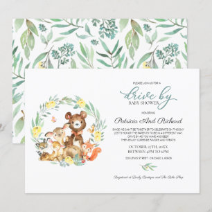 Skogsdjur Grönska Drive By Baby Shower Inbjudningar