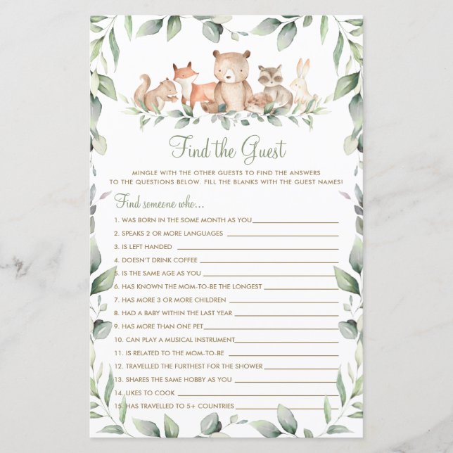 Skogsdjur Grönska Hitta Gästens Spel  (Framsida)