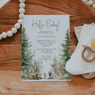 Skogsdjur "Hej Baby" Bebis Shower Inbjudningar