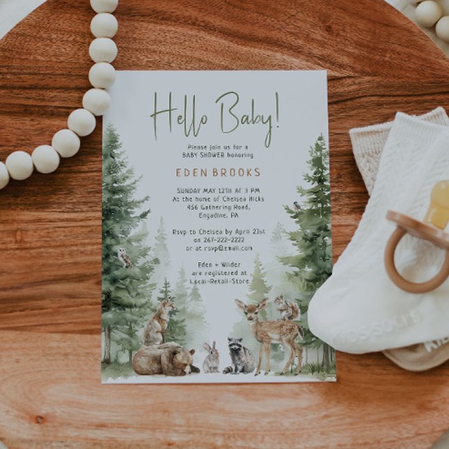 Skogsdjur "Hej Baby" Bebis Shower Inbjudningar (Skapare uppladdad)